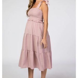 PinkBlush Mauve Bow Strap Tiered Maternity Midi Dress Women’s Size L